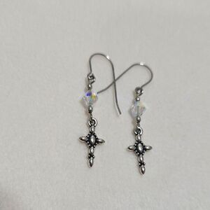 Silver And Crystal Cross Earrings